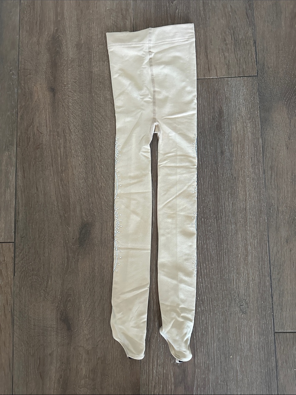 Girls competition Cream Tights with Side Rhinestone Detail. Size 24-5. see photo